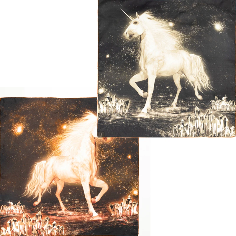 上海故事【月与独角兽】65cm双面斜纹砂洗桑蚕丝真丝中方巾时尚女