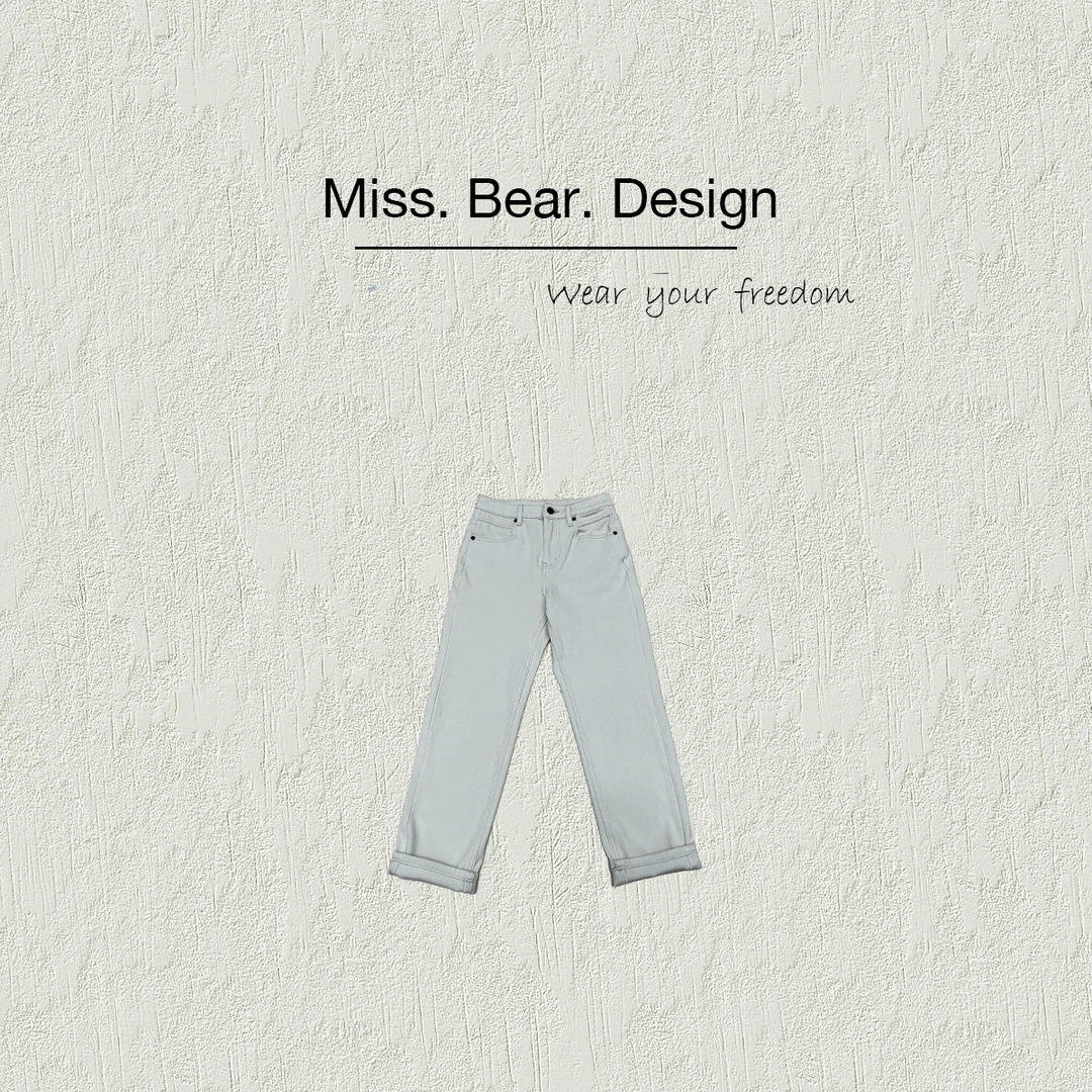 【MISS BEAR DESIGN】法棍裤加绒加厚九分牛仔裤