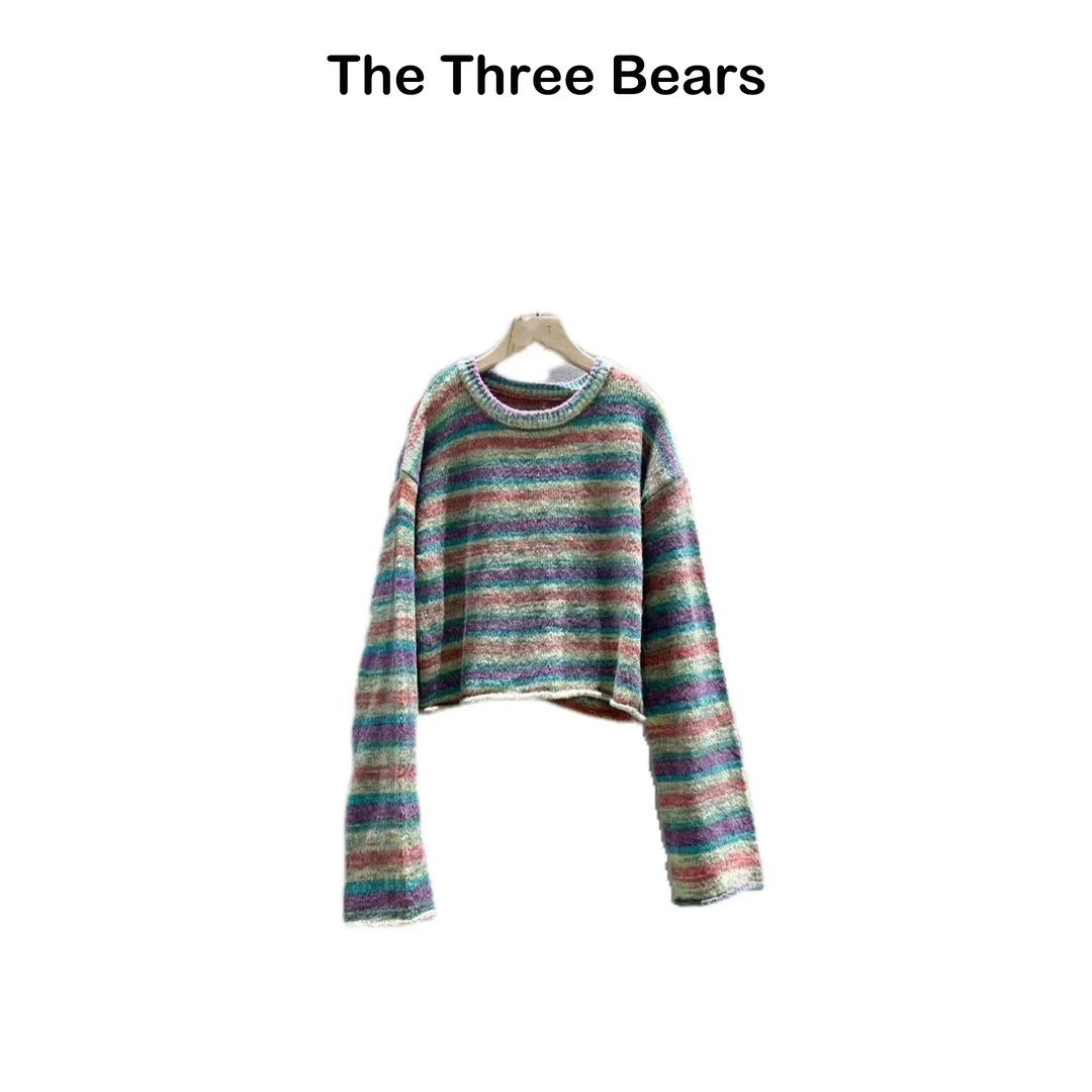 【MISS BEAR DESIGN】2023秋季彩虹条纹“软糯短款套头毛衣