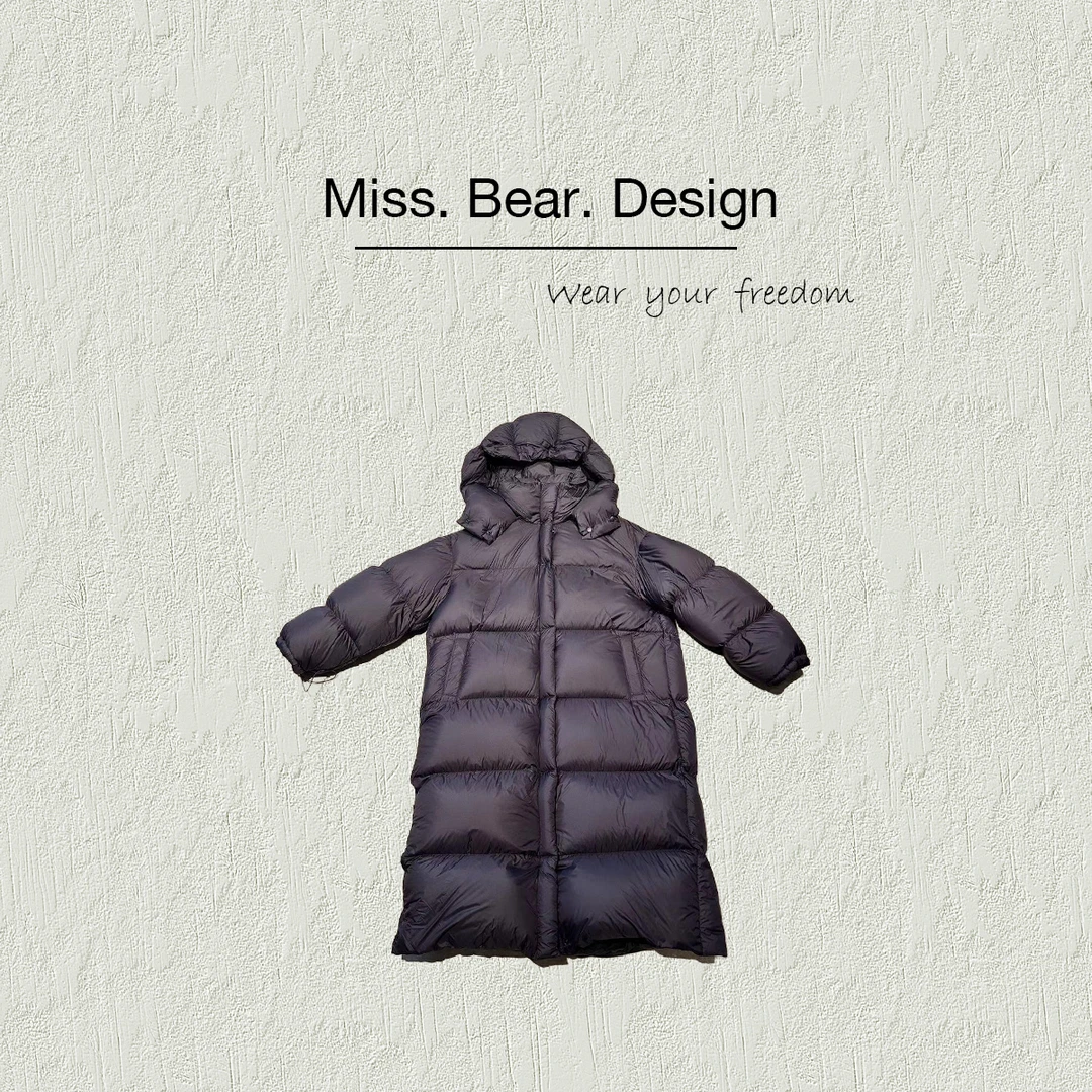 【MISS BEAR DESIGN】保暖长款连帽鹅绒羽绒服