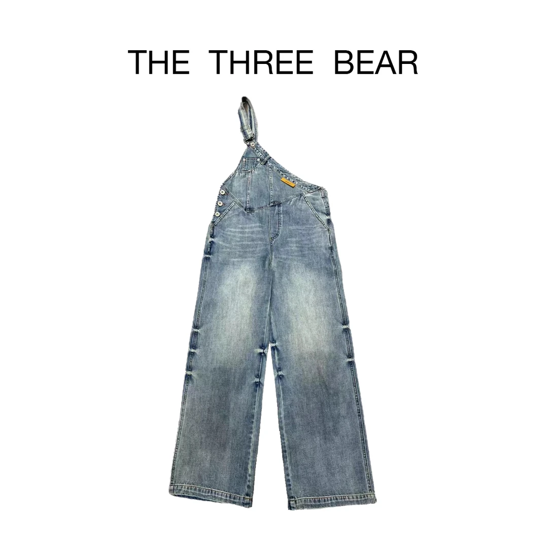 【MISS BEAR DESIGN】宽松休闲单肩带牛仔背带裤