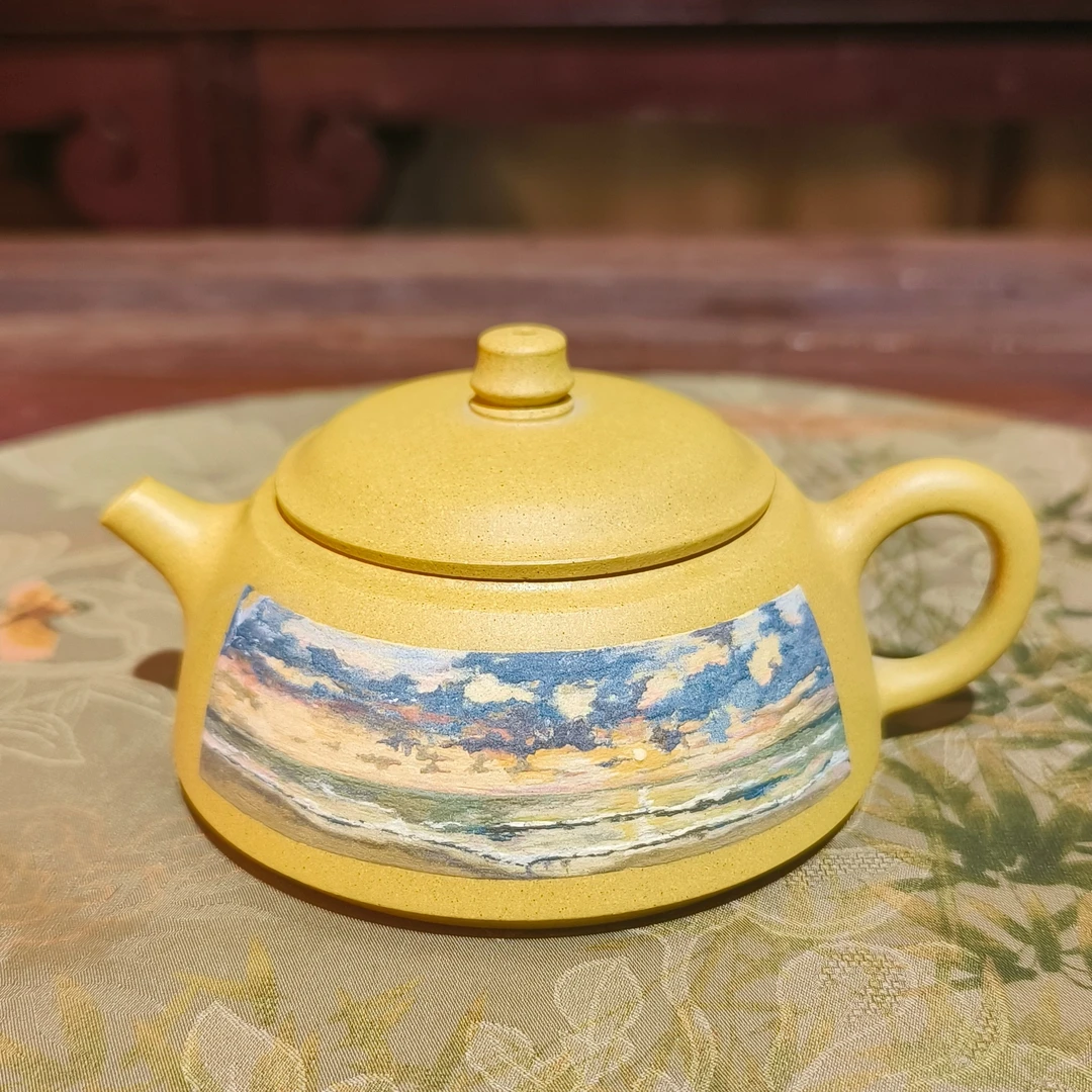 紫砂壶 钟鸣 泥绘 油画风 原矿 段泥 全手工 周梦丽 林夕 160cc