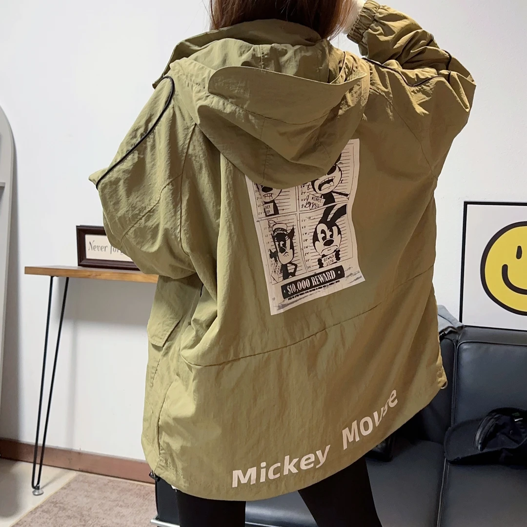 2025春季新款超重工设计师款后背米奇连帽冲锋衣外套女减龄洋气