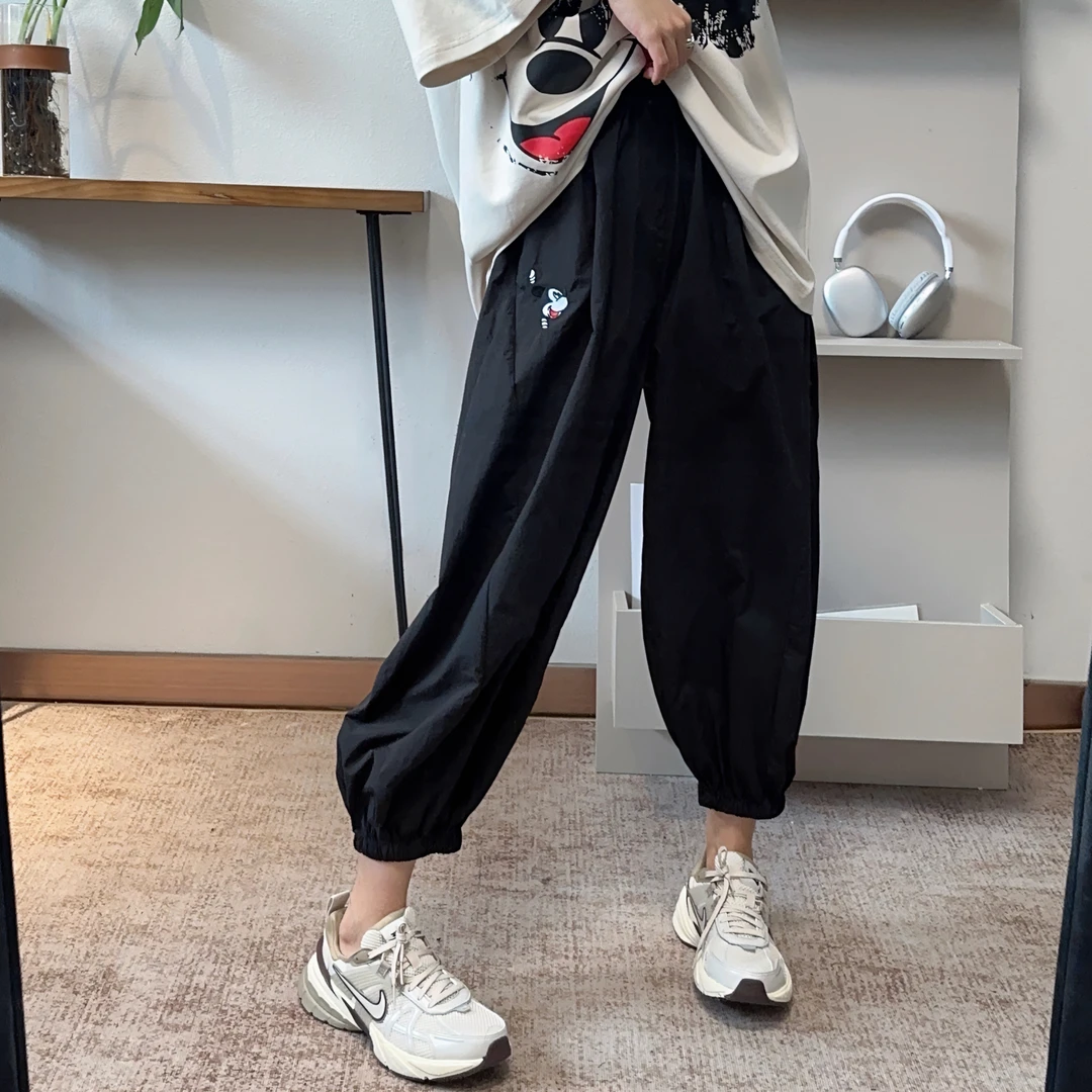 新款超洋气米奇刺绣气球裤九分束脚裤女宽松显瘦简约百搭