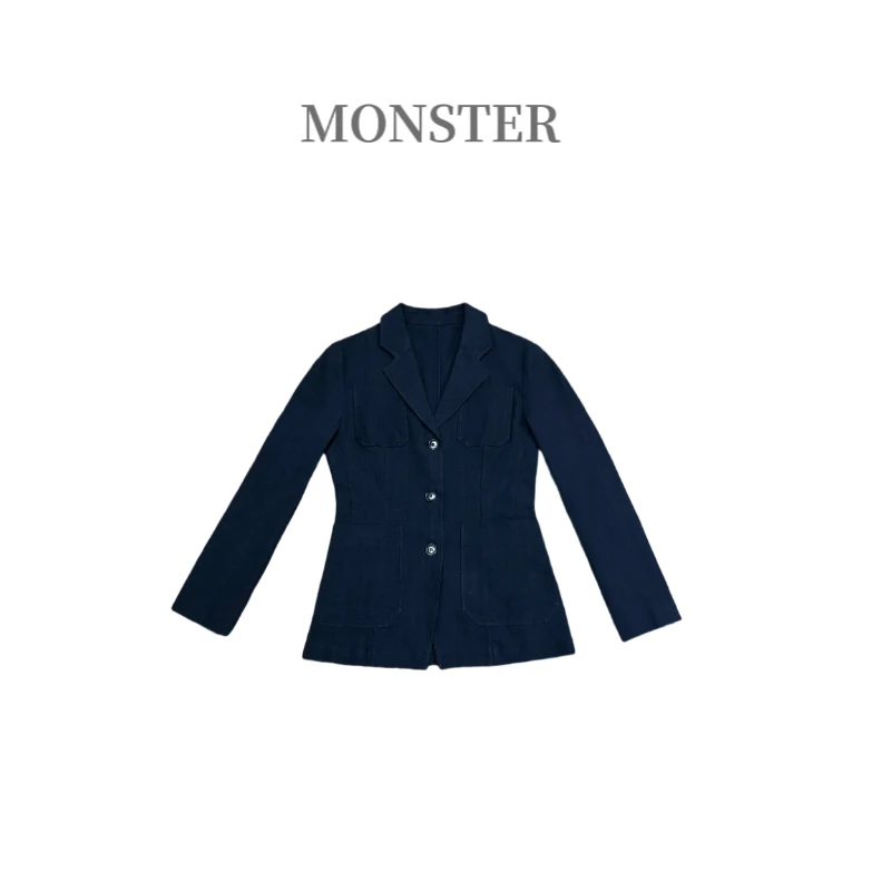 极简百搭 大气微收腰做旧翻领西装女外套 A00838