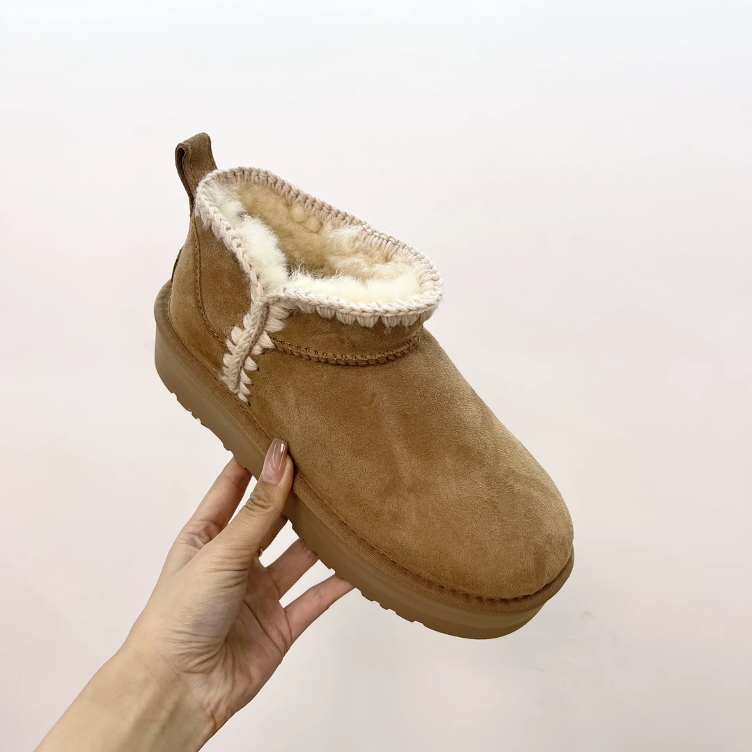 【毛线编织-3.5cm】桑坡村羊皮毛一体女雪地靴保暖低帮棉鞋