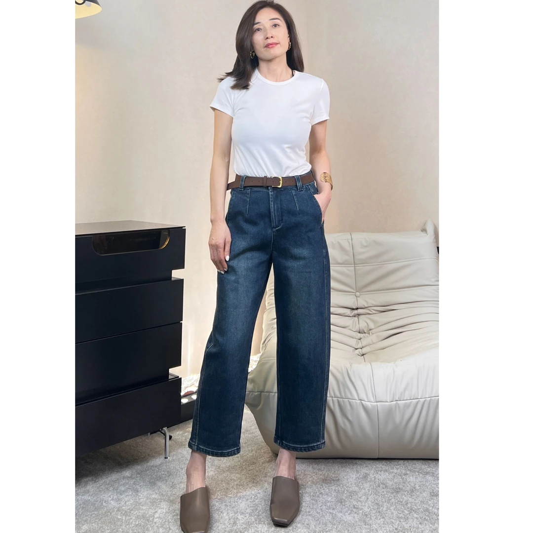 欧货磨毛时尚老爹牛仔裤