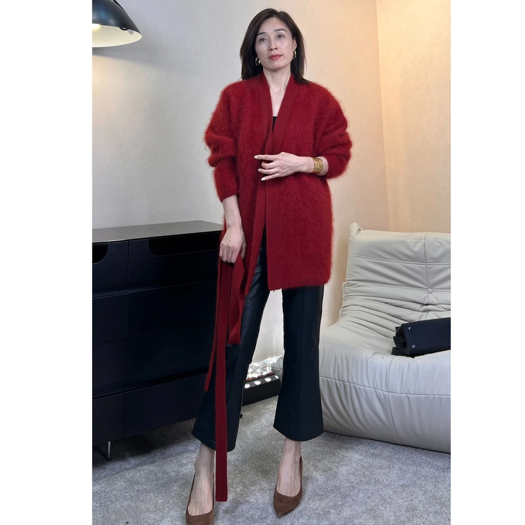 慵懒风针织貂绒开衫外套