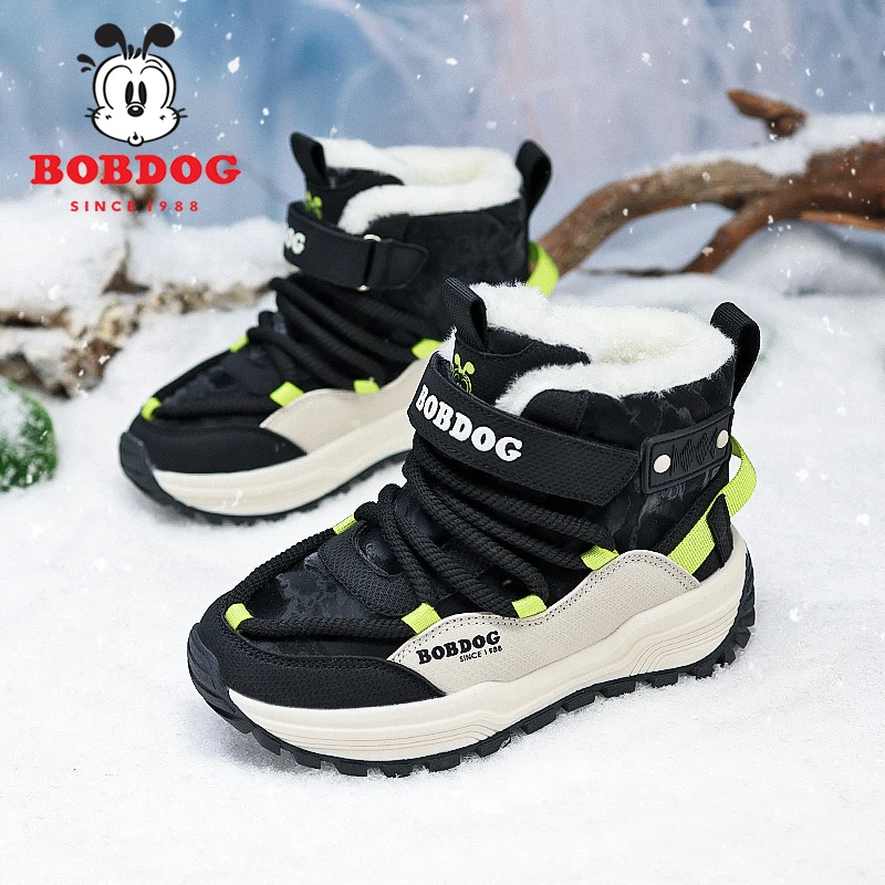 巴布豆童鞋男童加绒加厚雪地靴2024冬季新款保暖防滑男孩大棉鞋子