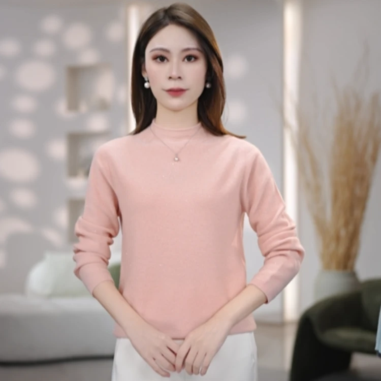 半高领亮片羊毛衫女百搭秋冬新款女士保暖长袖针织打底衫