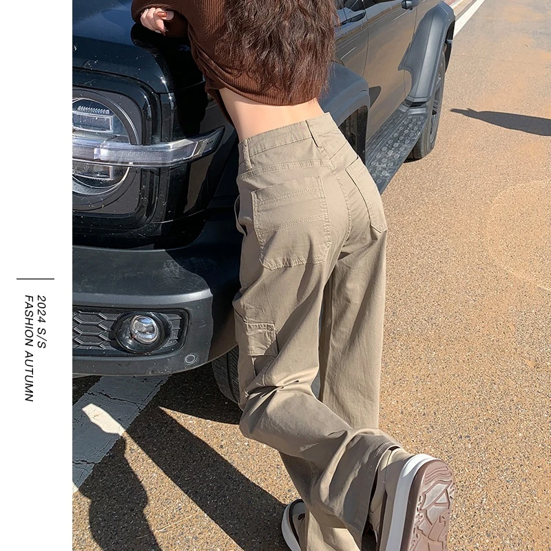 直筒工装裤女款爆款2025新款春款美式高腰显瘦直筒休闲窄版阔腿裤