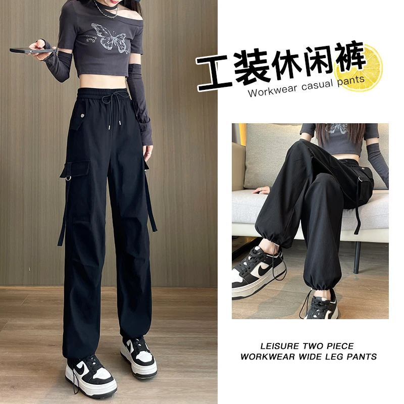 美式工装裤2024年春季新款休闲百搭女裤宽松显瘦小个子束脚运动裤