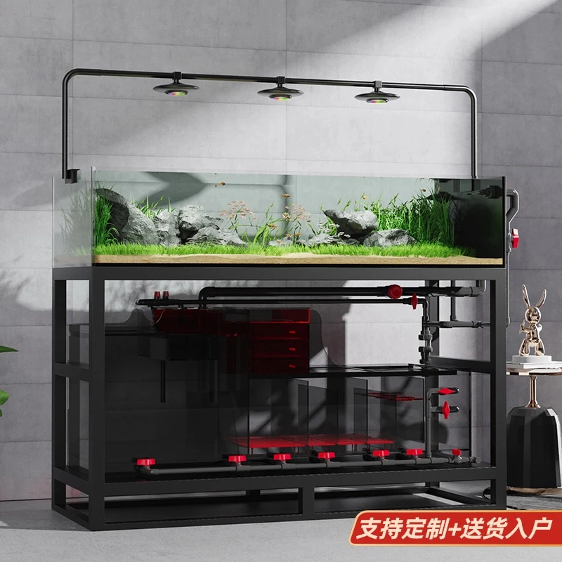 老渔匠2024新款工业风原生溪流缸底滤鱼缸全套造景水草超白水族箱