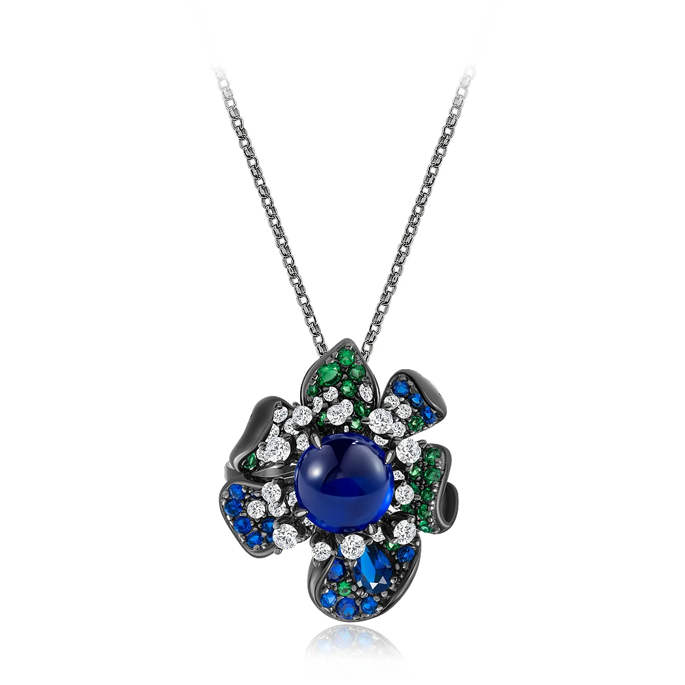 N1400【黑花】5ct蓝色时尚轻奢小众项链40+5cm