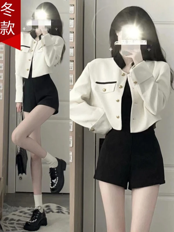 秋季款盐系轻熟穿搭高级感炸街气质名媛小香风外套短裤两件套装女