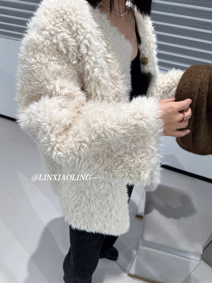 小香风皮毛一体外套女秋冬季新款时尚气质减龄保暖中长款大衣