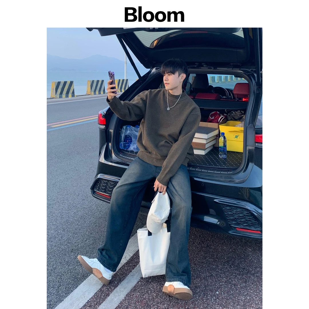 Bloom Studio牛仔裤男水洗刷蜡涂层小众设计师款宽松休闲直筒裤男
