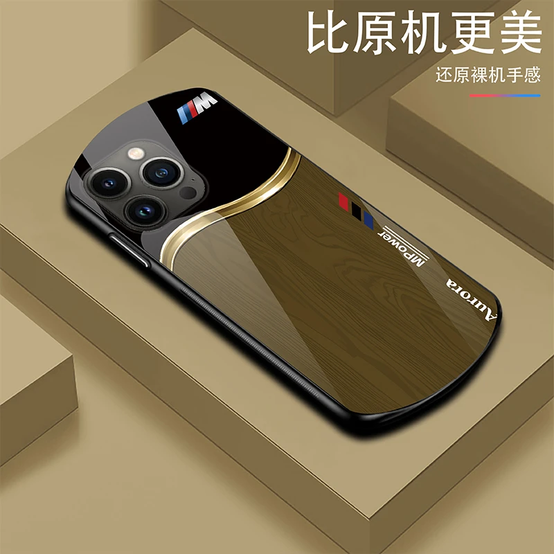 新款【苹果13pro】轻奢大气Mpower木纹个性耐磨玻璃手机壳