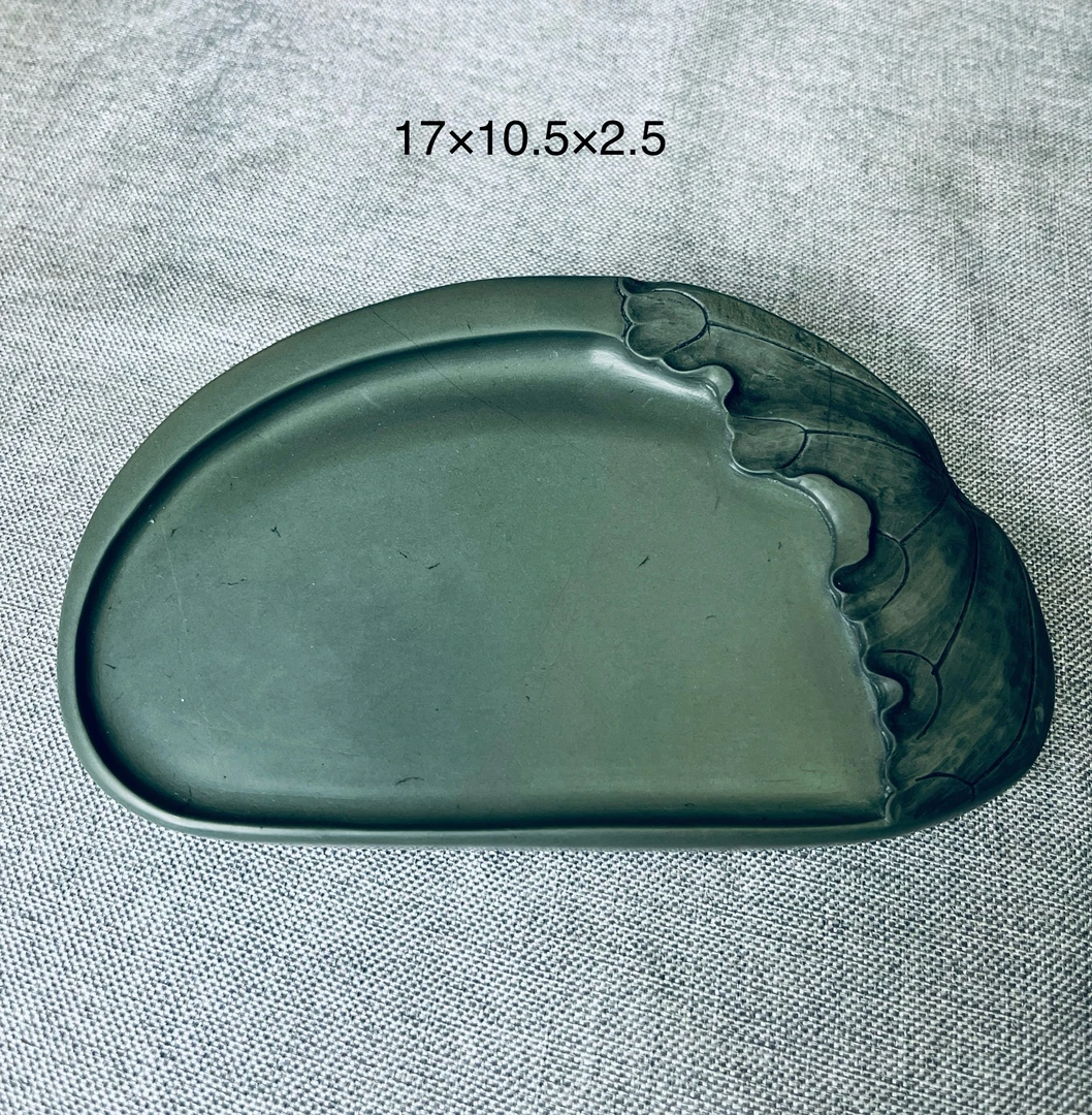 甘肃洮砚水泉老坑无纹随型荷叶砚尺寸17×10.5×2.5实用砚