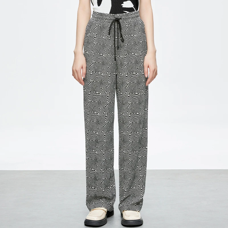 黑白撞色垂感百搭休闲裤子女152B4080