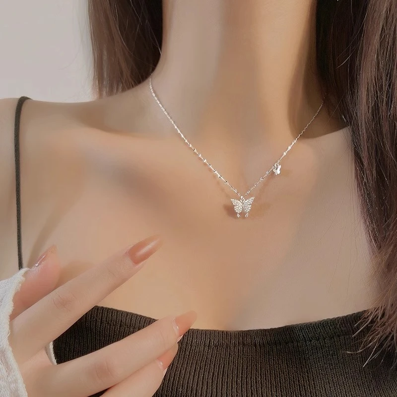 坠链均足银 999纯银蝴蝶秋冬毛衣项链女轻奢小众生日礼物送女朋友