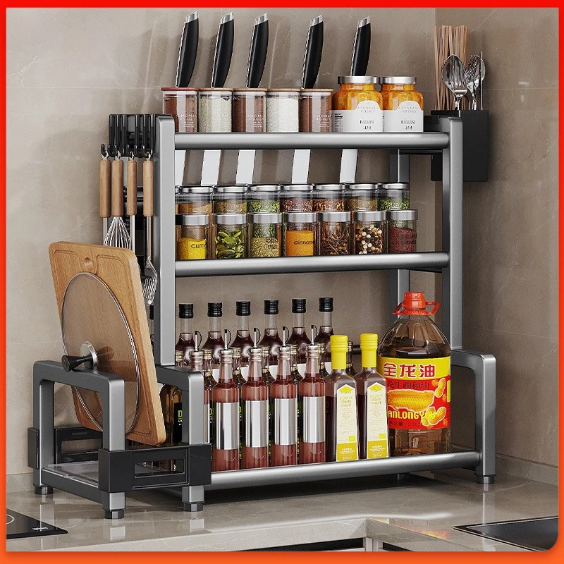 厨房调料置物架筷子刀架台面多功能调味厨具用品不锈钢多层收纳架