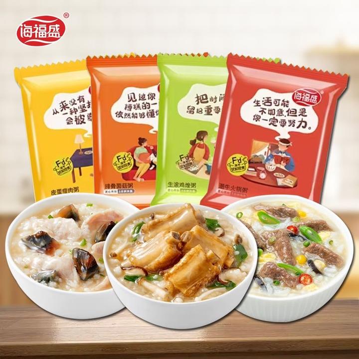 4袋海福盛速食粥速食冻干瘦肉海鲜排骨粥方便早餐冲泡即食代餐粥