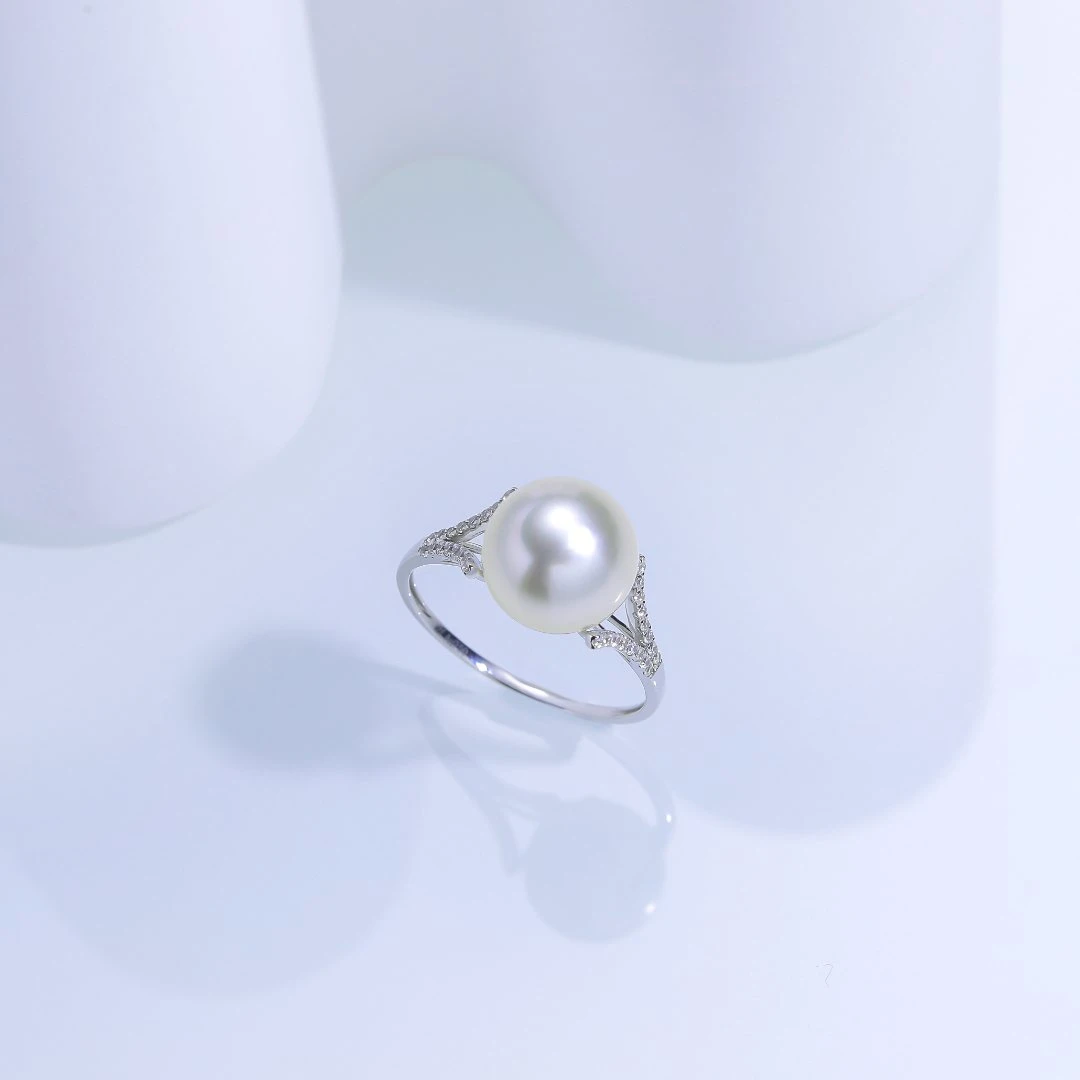 【罗伊伊高定】海水澳白珍珠  18K金  高定Y字澳白戒指  10-11mm