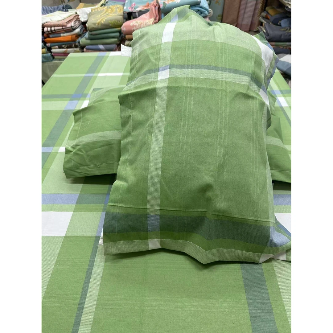 百搭大绿格-山东粗布面料加厚加密段条提花三枚缎-枕套一对