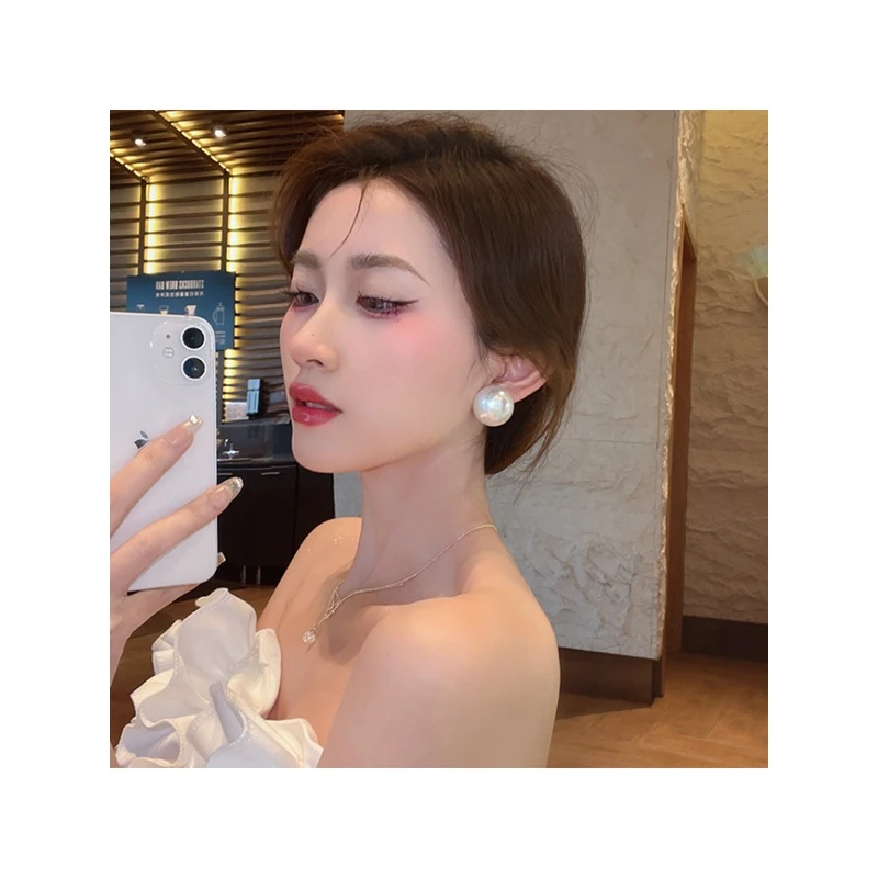 925银仿珍珠耳饰 气质超大颗珍珠耳钉女纯银高级感夸张耳环耳饰品