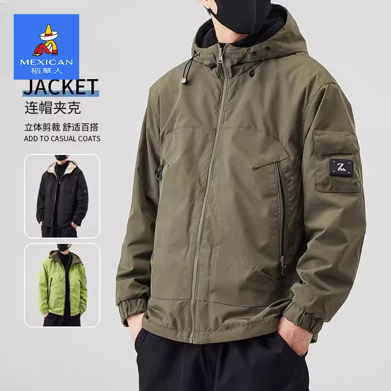 稻草人2025秋冬新款棉衣外套男工装双面穿连帽夹克户外防风冲锋衣