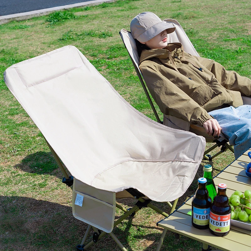 户外露营野餐高靠背舒适加厚可调节月亮椅收纳聚餐可折叠便携椅