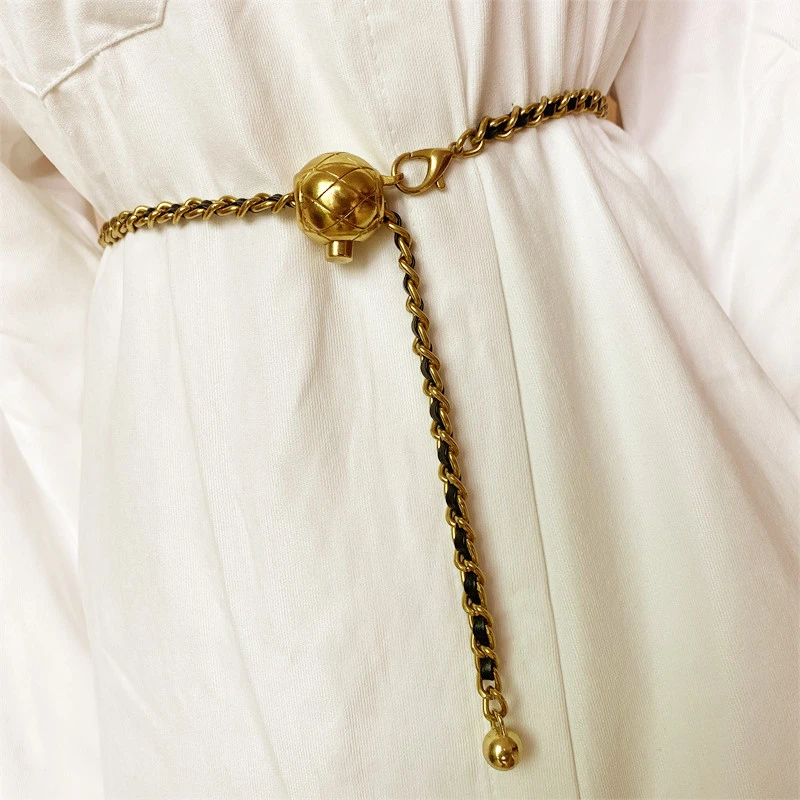 小香风腰链女配裙子百搭金属皮质编织链条腰带细裤链子毛衣配饰潮