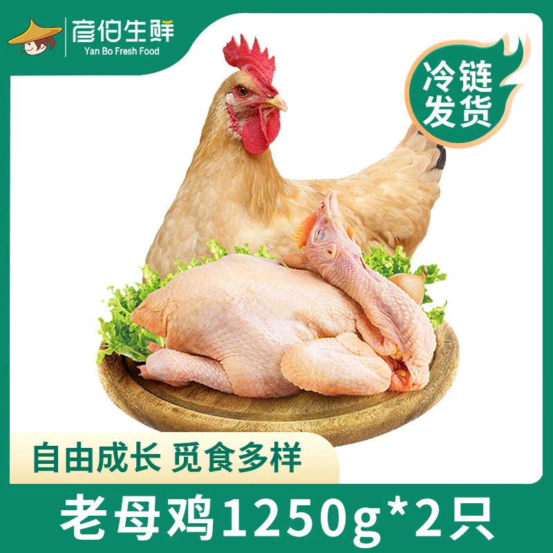 彦伯老母鸡1250g*2只 肉质紧实散养生鲜冷冻肉香营养煲汤食材炖汤