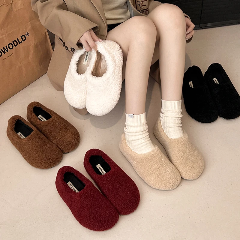 安可拉红厚底羔毛女外穿毛毛拖鞋2024保暖防滑包头棉拖鞋1152