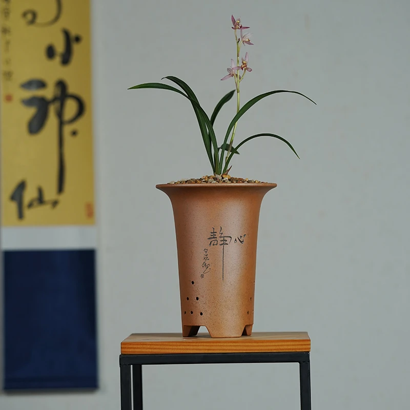 玖紫轩秦夕洪紫砂盆景花盆段泥柴烧出汗泥透气建兰春兰植物桌面盆