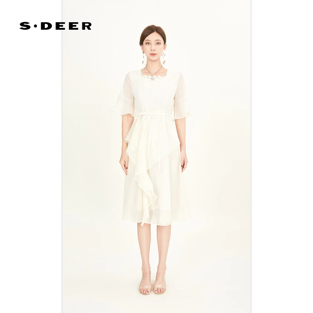 S·DEER圣迪奥夏季法式优雅气质显瘦拼接女装连衣裙S242Z1288