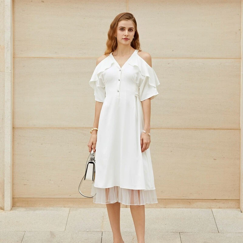 S·DEER圣迪奥设计师时尚白色法式轻奢显瘦气质春夏氛围感连衣裙