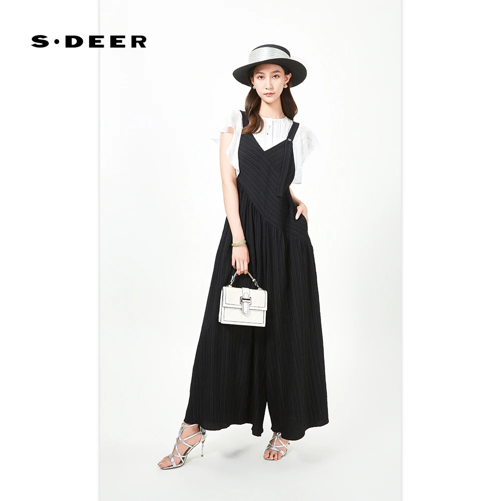 S·DEER圣迪奥时尚潮流百搭精品女装显瘦夏季黑色宽松薄S242Z1003