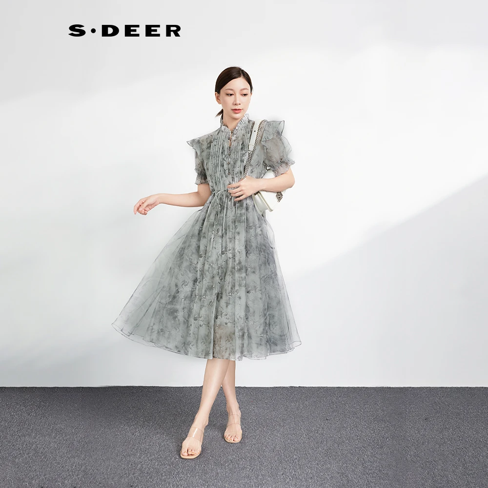 S·DEER圣迪奥夏季显瘦气质收腰轻奢两件套女装印花碎花时尚休闲