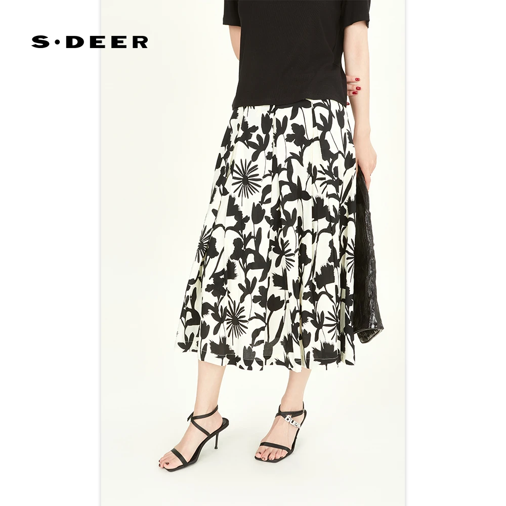 S·DEER圣迪奥女装时尚百搭印花优雅气质轻奢春季女装高腰半身裙