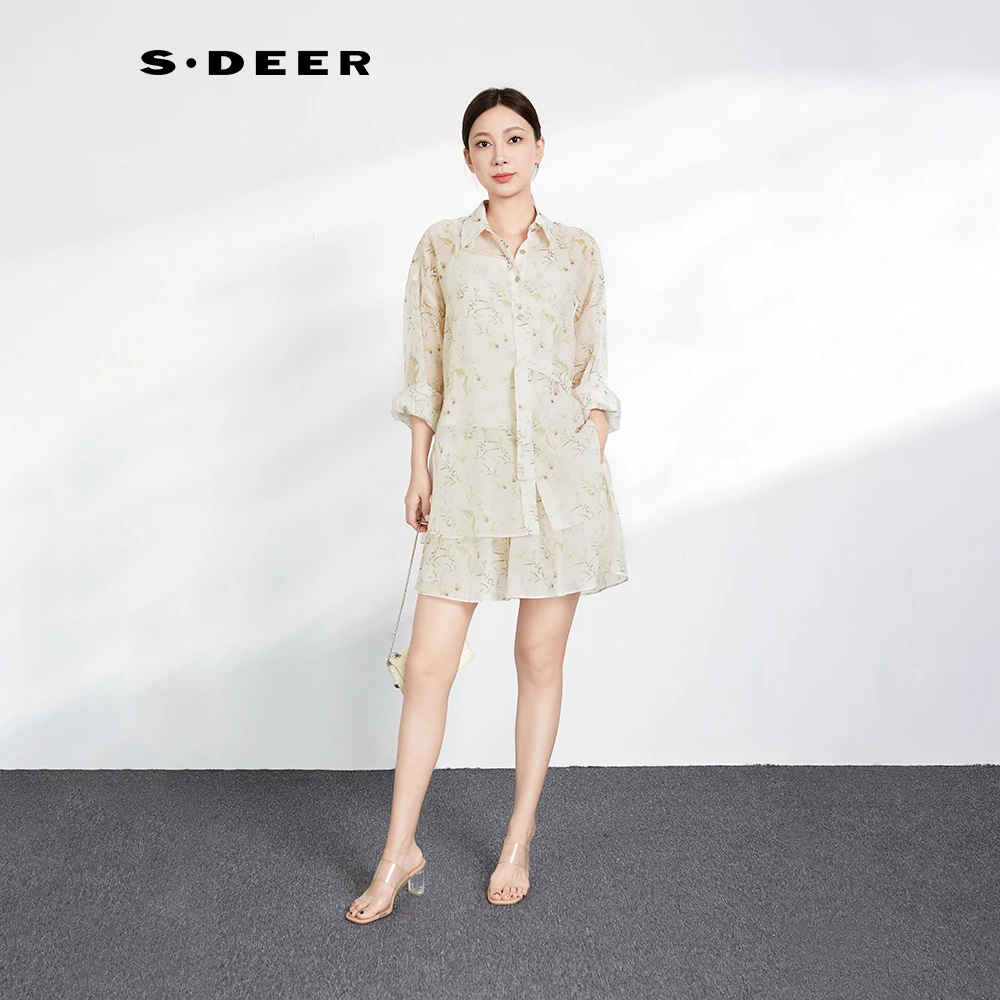 S·DEER圣迪奥女装休闲百搭显瘦洋气清新碎花印花舒适宽松夏季短裤