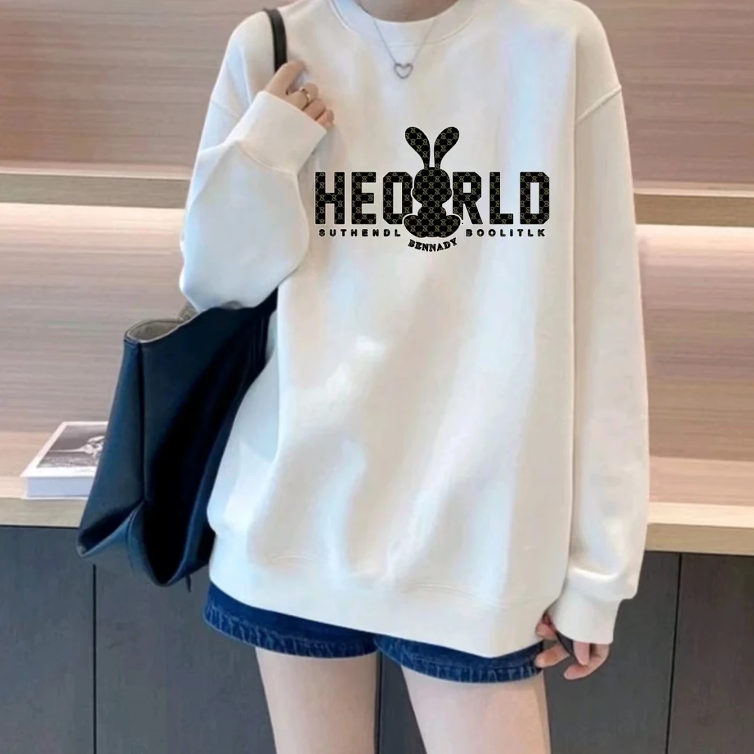 时尚百搭男女情侣款青春设计感情侣INS圆领卫衣-HEO兔子