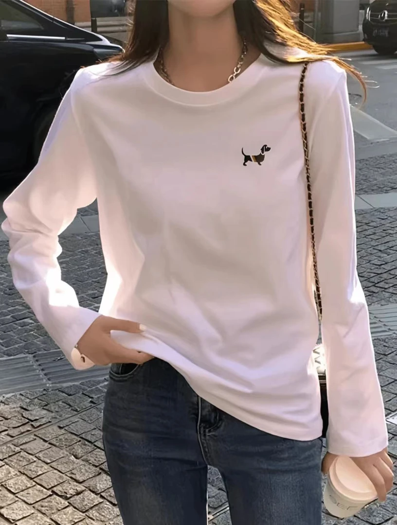 夏季上新时尚百搭休闲男女同款设计感长袖T恤-D小狗