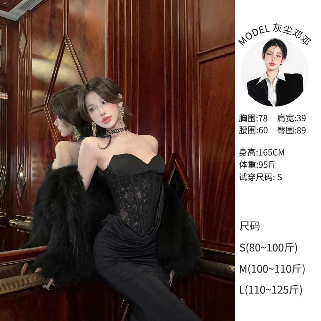 灰尘邓邓 性感高腰时尚百搭显瘦小众设计连衣裙 D24Q3168