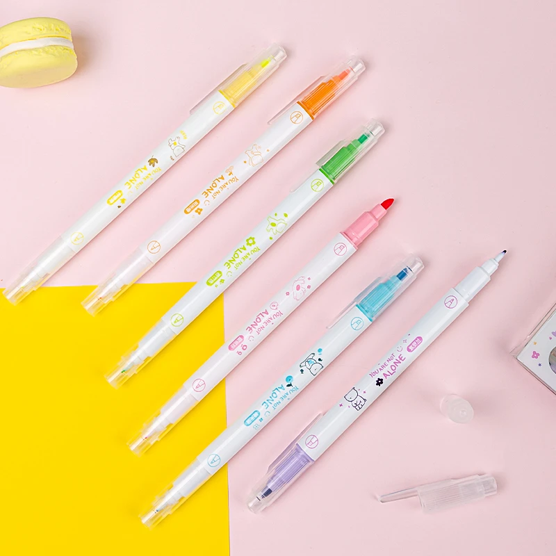 Deli/得力彩色荧光笔记号笔糖果色手账笔双头标记笔闪光笔S737