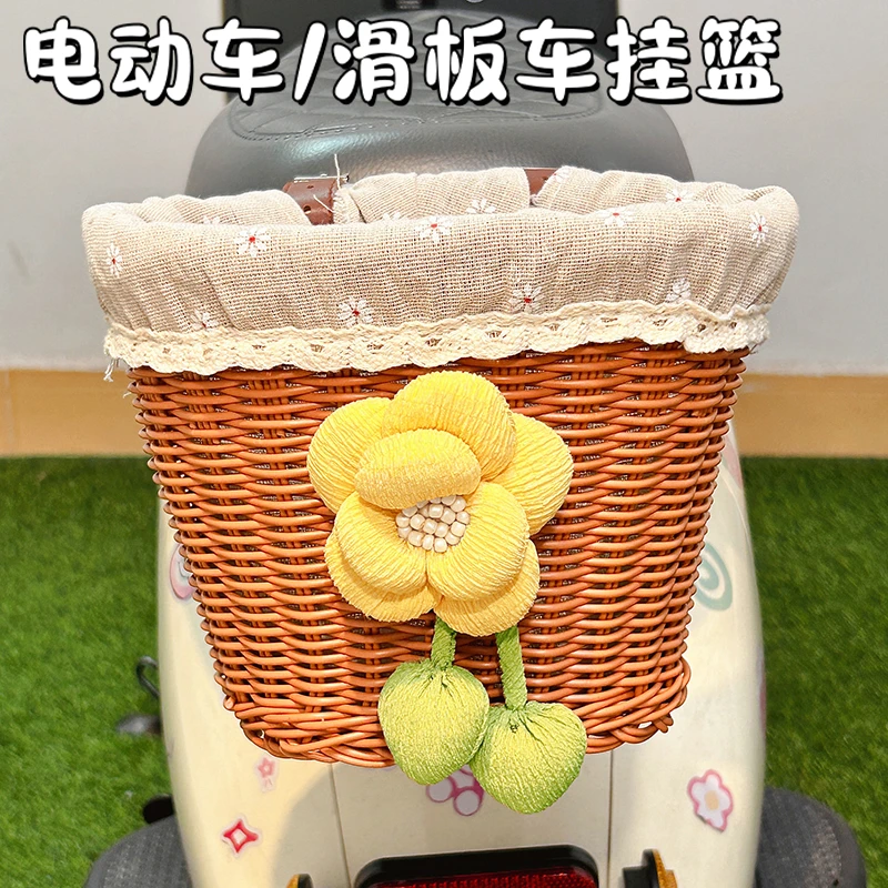 电动车后置车筐可爱卡通网红电瓶车大容量放车篮收纳神器前置物筐