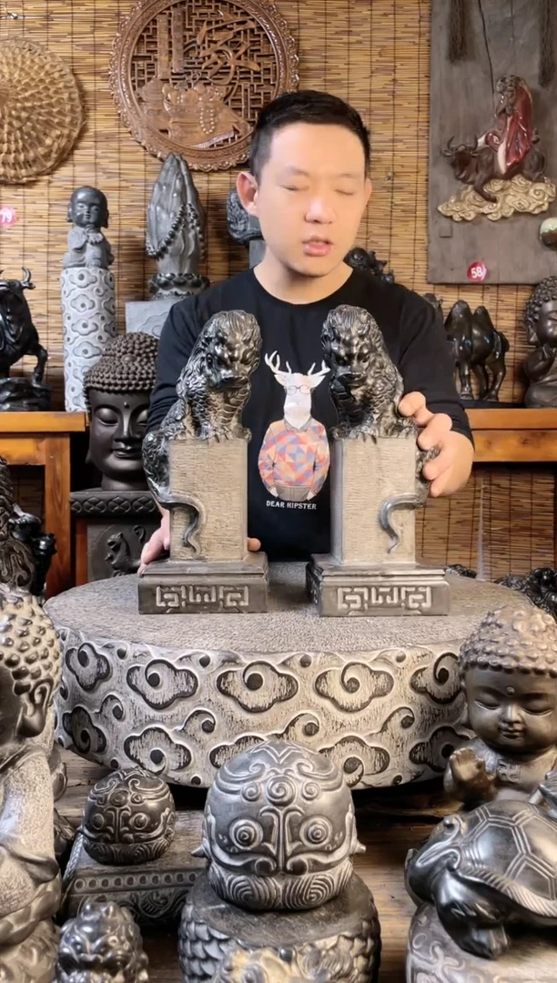 【闪购商品】33吸水兽立柱一对天然青石雕刻