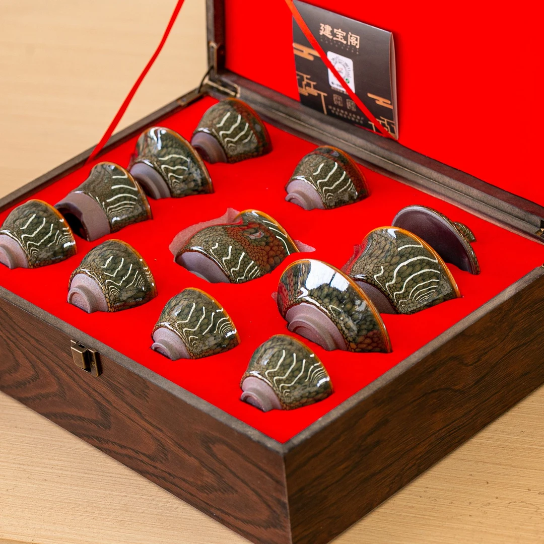 建阳建盏蓝黄绿鹧鸪茶杯茶盏原矿原釉纯手工铁胎茶具套装主人杯