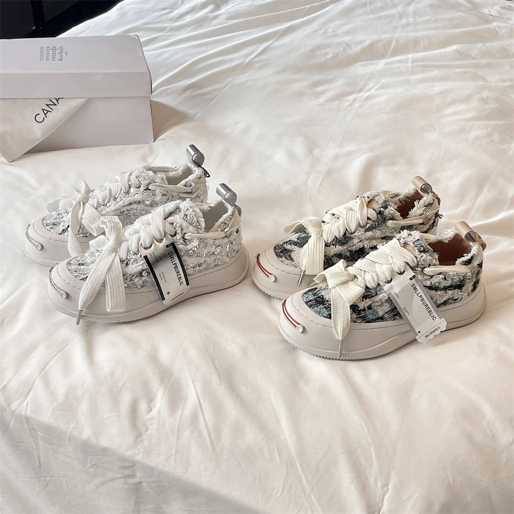 明星同款开口笑帆布鞋男女款2024新款秋季厚底外穿潮流百搭休闲鞋